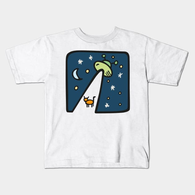 Alien Ship with Cat Kids T-Shirt by uppermosteN